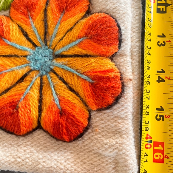 Alpaca Wool Hand Embroidered Floral Pillow Case Folk Art Boho Style 15x16.5” - Picture 8 of 10